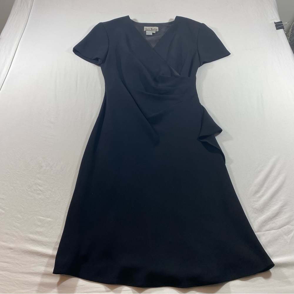 Sheri Martin Dress Woman’s 8 A Line Black fit flare V Neck Wrap Black Dress